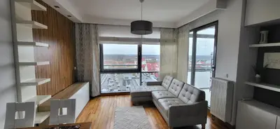 Część wypoczynkowa w obiekcie View Apartment Jeziorańskigo 7