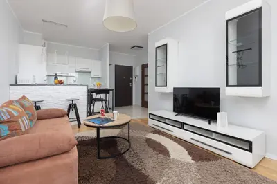 Telewizja i/lub zestaw kina domowego w obiekcie Unique Apartment with Balcony in Warsaw by Noclegi Renters