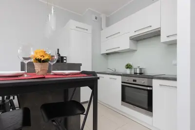 Kuchnia lub aneks kuchenny w obiekcie Unique Apartment with Balcony in Warsaw by Noclegi Renters