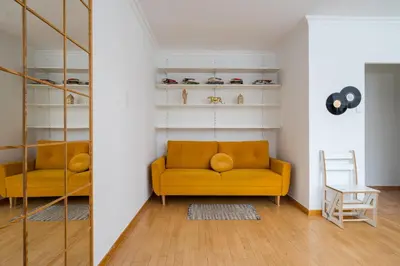 Część wypoczynkowa w obiekcie Mokotów Czarnomorska Homely Studio by BookingHost