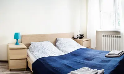 Łóżko lub łóżka w pokoju w obiekcie Marszałkowska Apartment