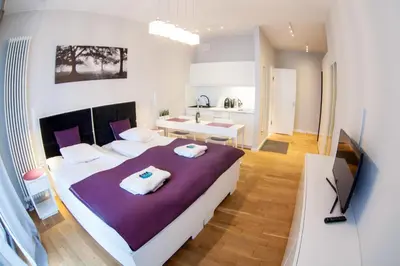 Łóżko lub łóżka w pokoju w obiekcie Apartamenty Triton Park
