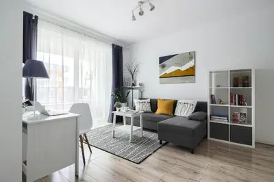 Część wypoczynkowa w obiekcie M&R Apartament Airport&Business Premium Komputerowa - underground garage - free WiFi - Netflix - self check-in - 5 min from Chopin Airport