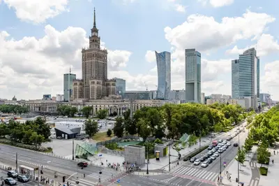 Widok na miasto Warszawa z tego pensjonatu
