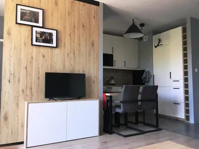 Telewizja i/lub zestaw kina domowego w obiekcie Apartament Bielany Oczapowskiego