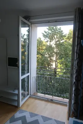 Balkon lub taras w obiekcie Przytulne mini studio na Saskiej Kępie