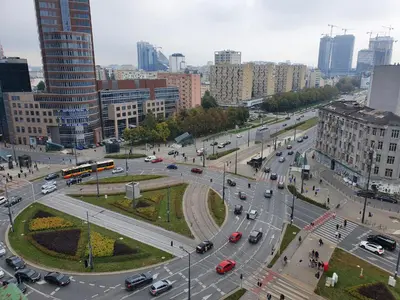 Widok na miasto Warszawa z tego apartamentu
