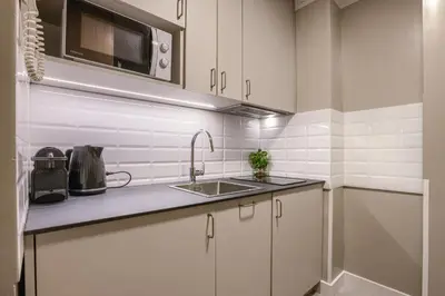 Kuchnia lub aneks kuchenny w obiekcie New! Studio with 3 Beds - Easy Access to Airport, City Center & WUM