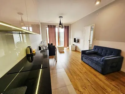 Część wypoczynkowa w obiekcie FIRST -- Green Żoliborz Apartment 4