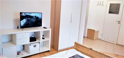 Telewizja i/lub zestaw kina domowego w obiekcie apartament Hallera Square Warsaw 27m2