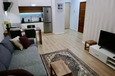 Telewizja i/lub zestaw kina domowego w obiekcie Sarmacka Apartment in Wilanów