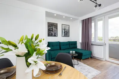 Część wypoczynkowa w obiekcie Metro Marymont Apartment by Noclegi Renters