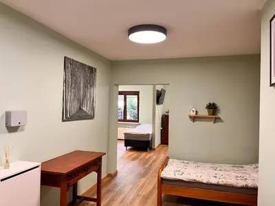 Łóżko lub łóżka w pokoju w obiekcie Green Albatros 48m with bathroom