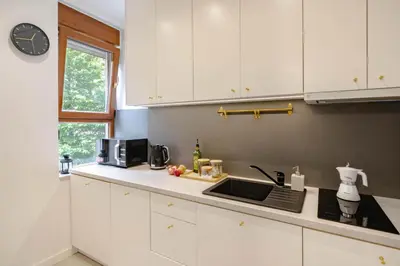 Kuchnia lub aneks kuchenny w obiekcie MKI Apartments - Chmielna 73 C B&B Warsaw City Center Apartment