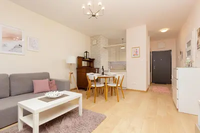 Kuchnia lub aneks kuchenny w obiekcie Espace Wilanów Apartments by Noclegi Renters