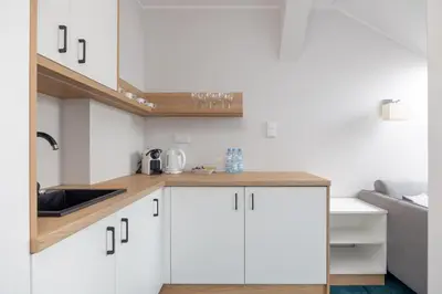 Kuchnia lub aneks kuchenny w obiekcie Aparthotel Esencja Warszawy Nowy Świat by BookingHost