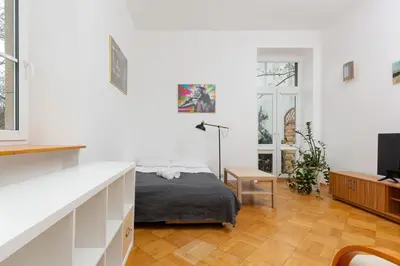 Telewizja i/lub zestaw kina domowego w obiekcie Downtown Studio Apartment by the Park by Noclegi Renters