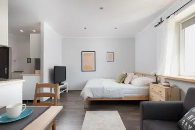 Łóżko lub łóżka w pokoju w obiekcie Nowolipki Cozy Studio