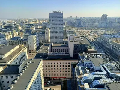 Widok na miasto Warszawa z tego apartamentu