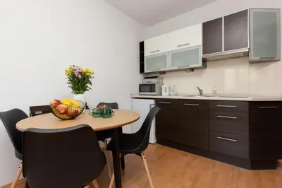 Kuchnia lub aneks kuchenny w obiekcie Cozy Apartment with Balcony Warszawa by Noclegi Renters