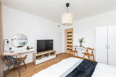 Telewizja i/lub zestaw kina domowego w obiekcie Apartments Airport Hynka by Arrenda