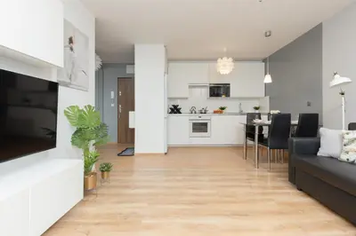 Kuchnia lub aneks kuchenny w obiekcie Warszawa Wawrzyszewska Apartment by Noclegi Renters