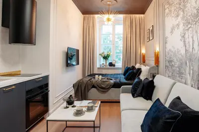 Telewizja i/lub zestaw kina domowego w obiekcie Warsaw Story by StayLab