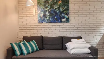 Część wypoczynkowa w obiekcie Be my Guest- Fontany Luxury Apartment Metro Wi-Fi free parking zone