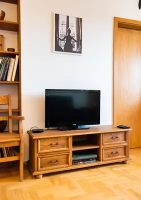 Telewizja i/lub zestaw kina domowego w obiekcie Woronicza Homey Wooden Apartment by BookingHost