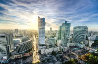 Widok na miasto Warszawa z tego apartamentu