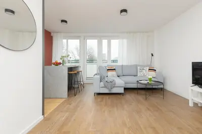 Część wypoczynkowa w obiekcie Modern Studio with Balcony Warsaw Mokotów by Noclegi Renters