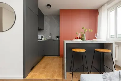 Kuchnia lub aneks kuchenny w obiekcie Modern Studio with Balcony Warsaw Mokotów by Noclegi Renters