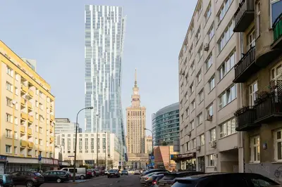 Widok na miasto Warszawa z tego apartamentu