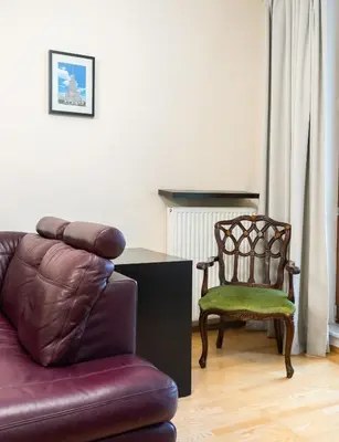 Część wypoczynkowa w obiekcie Wilanów Violet Apartment by BookingHost