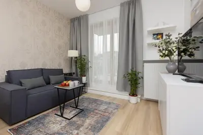 Część wypoczynkowa w obiekcie Oś Królewska - Comfortable Apartment in Wilanów