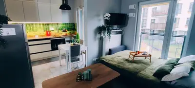 Kuchnia lub aneks kuchenny w obiekcie Nowoczesny apartament z garażem i balkonem Mokotów