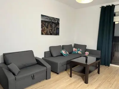 Część wypoczynkowa w obiekcie Przestronna kawalerka Mokotów dla 3 osób