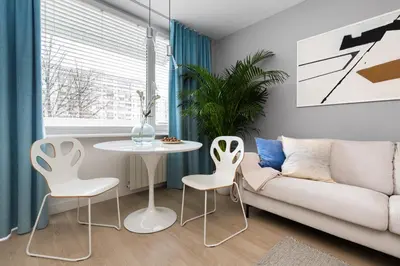 Część wypoczynkowa w obiekcie Apartament Bielany 3 min from metro with 5-meals per day diet catering, air conditioning and free parking